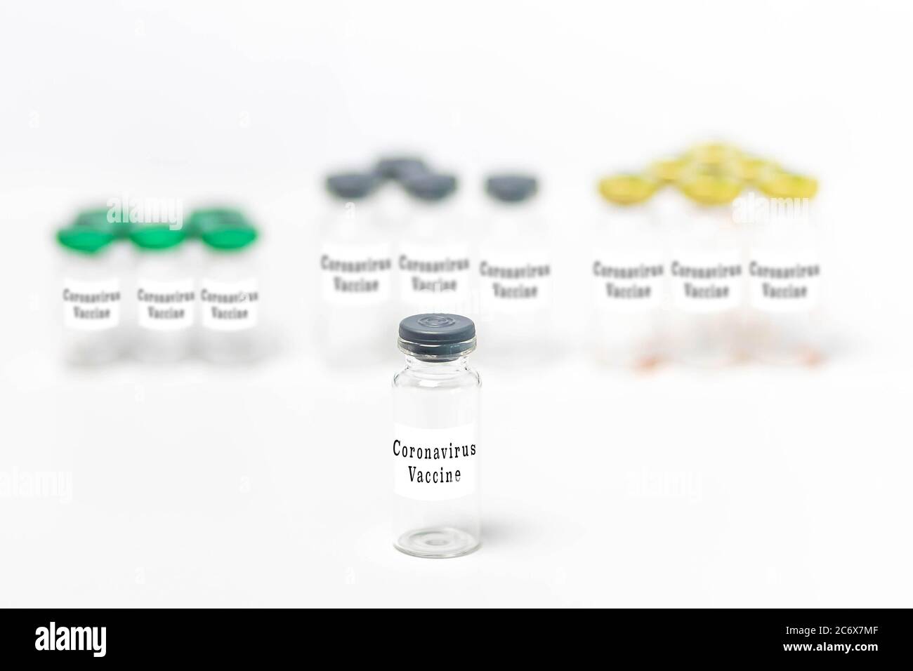 Closeup of empty medical vials for Coronavirus Vaccine, Covid 19