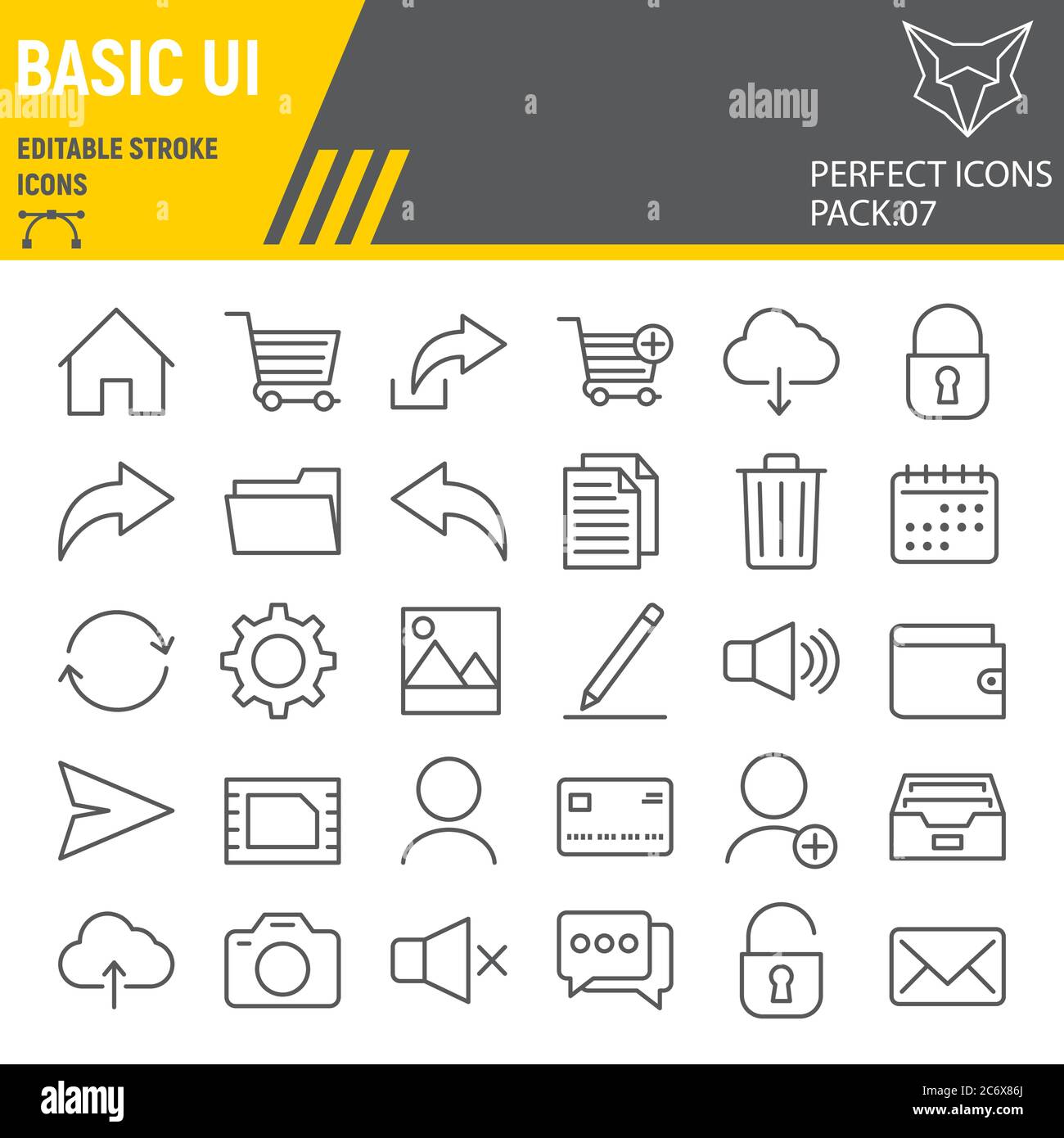 Basic UI line icon set, web mobile symbols collection, vector sketches, logo illustrations, ui icons, universal signs linear pictograms, editable Stock Vector