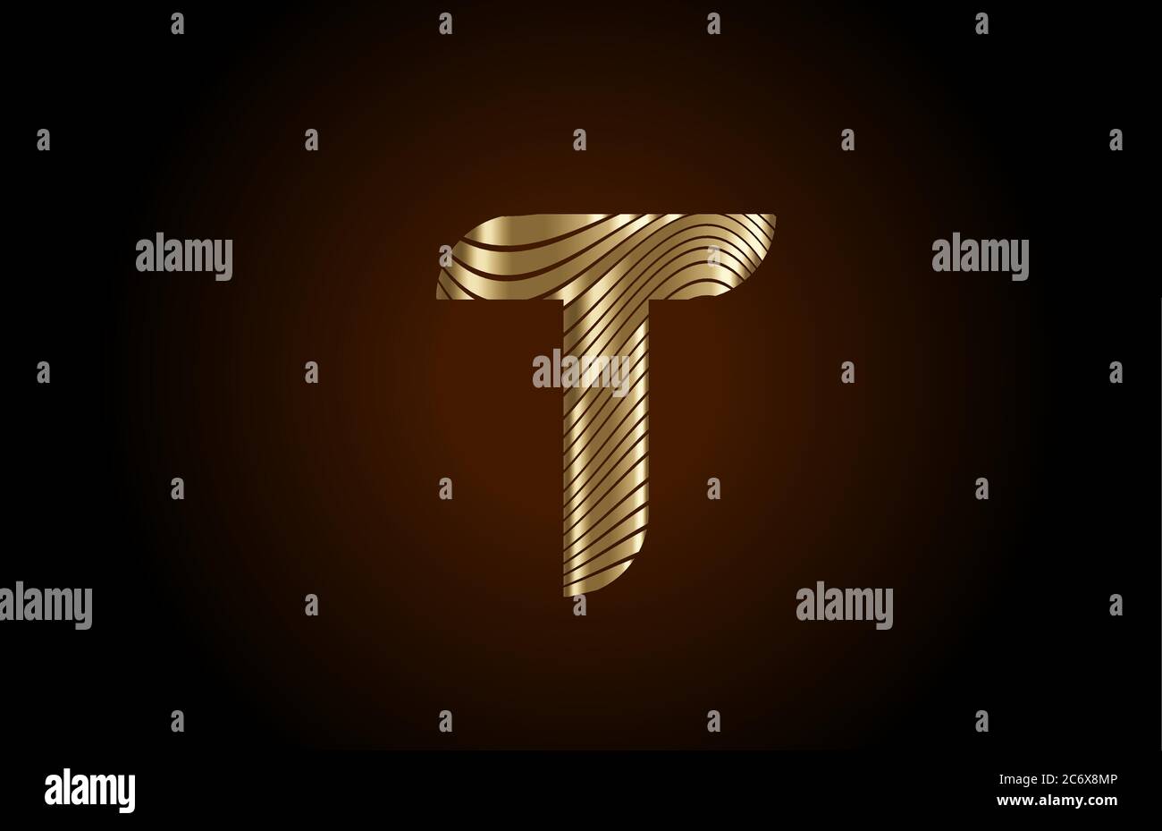 T yellow alphabet letter logo icon for company. Metallic gold line ...