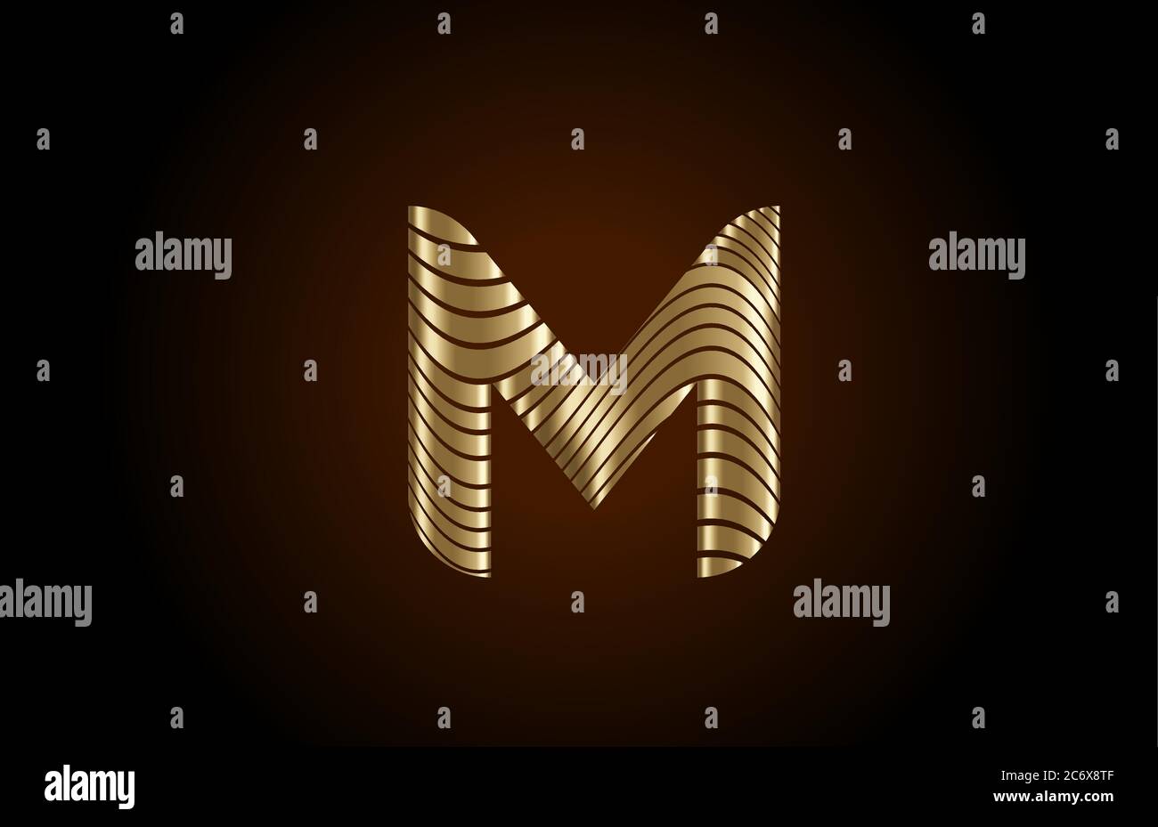 M yellow alphabet letter logo icon for company. Metallic gold line ...