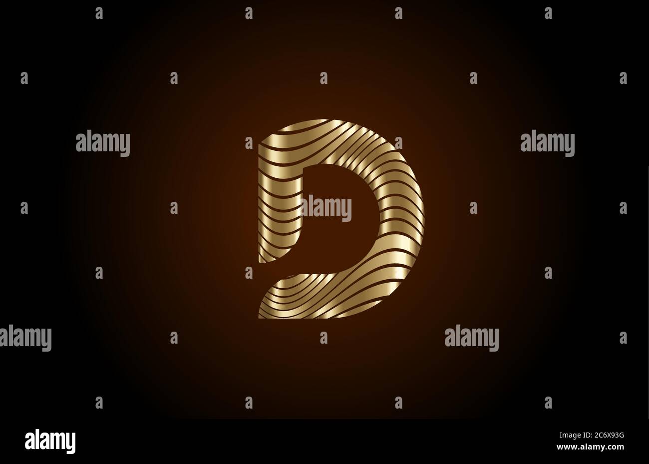 D yellow alphabet letter logo icon for company. Metallic gold line ...