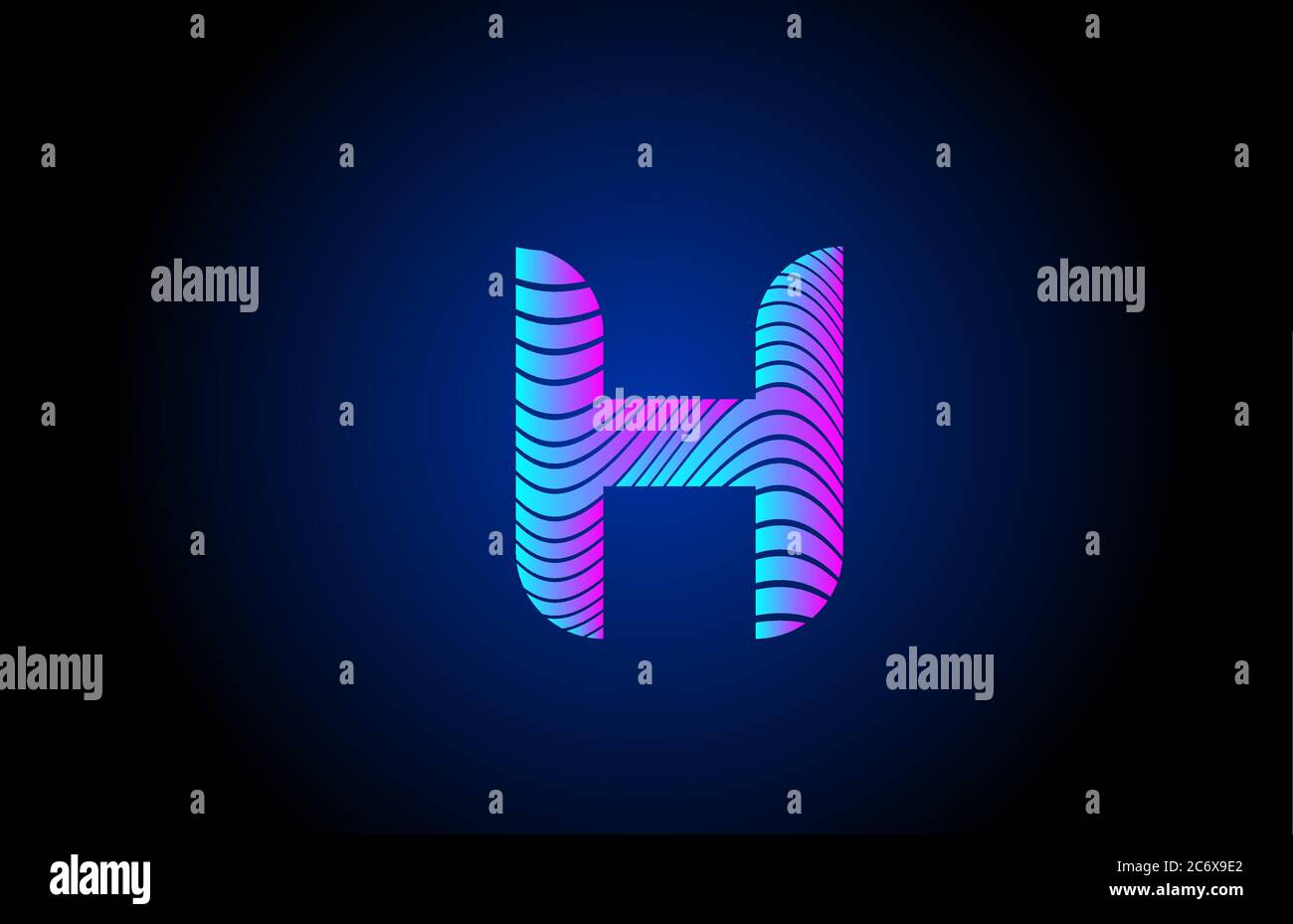 H pink blue alphabet letter logo icon for business. Curly line design ...