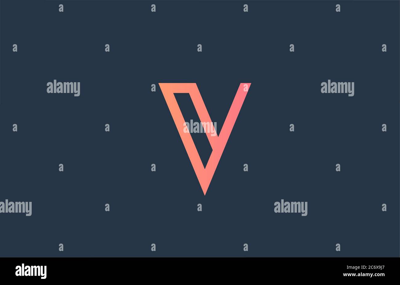 pink alphabet letter logo V icon for company and business. Simple line