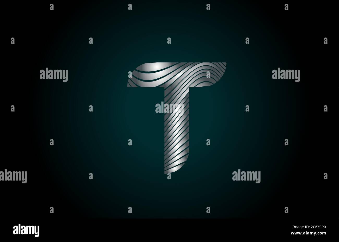 T silver grey alphabet letter logo icon for business. Metallic line ...