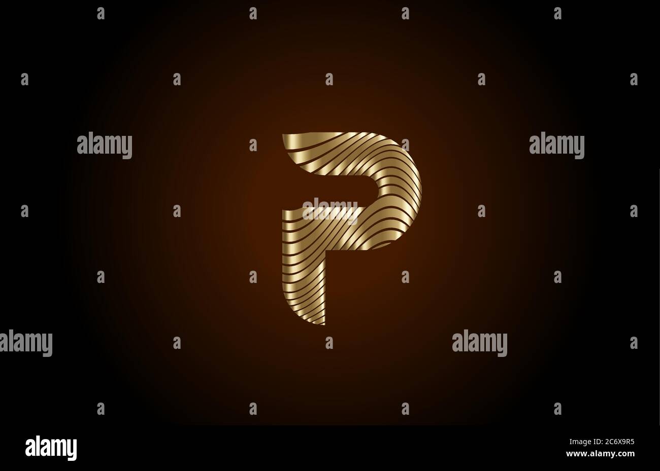 P yellow alphabet letter logo icon for company. Metallic gold line ...