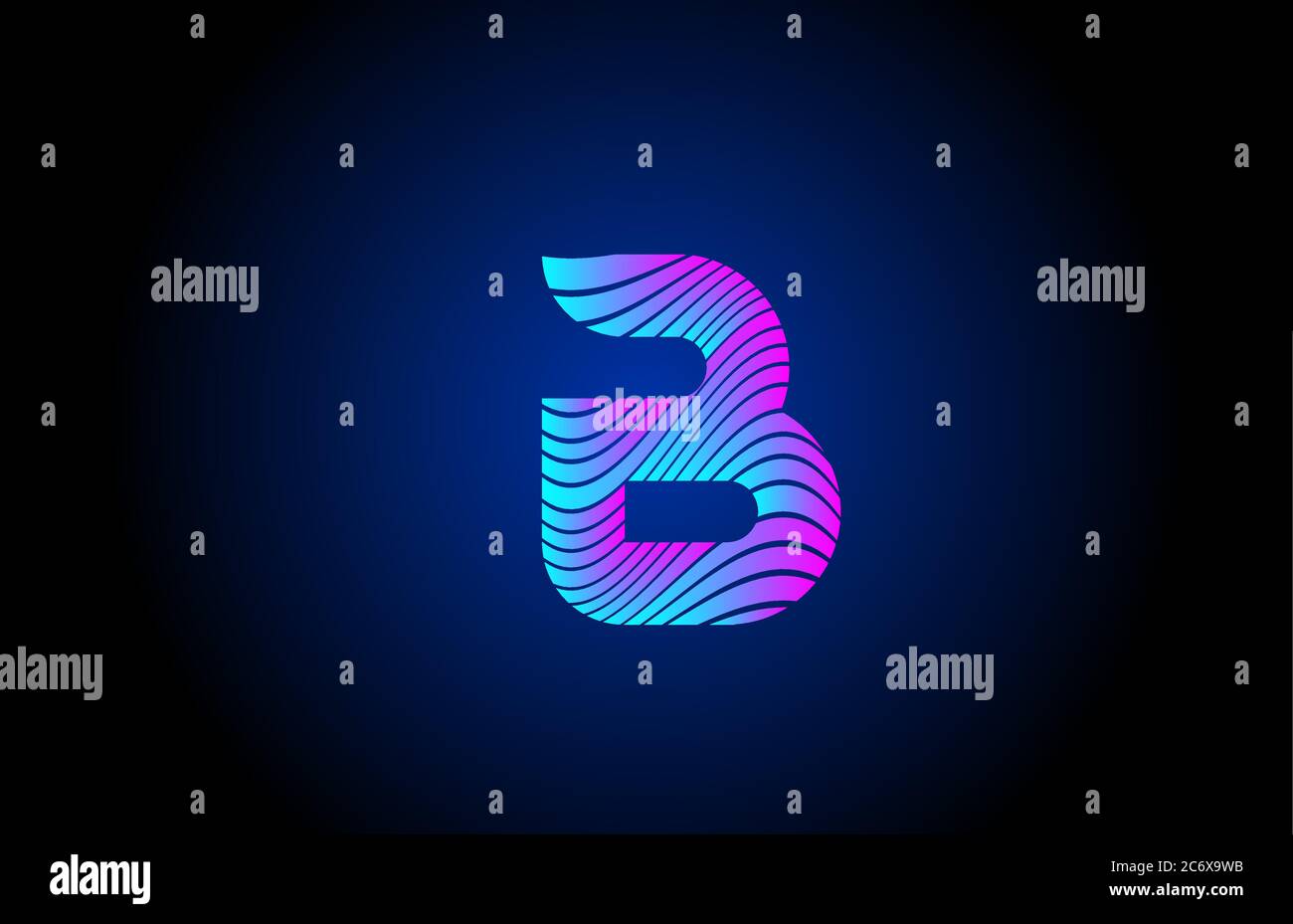 B pink blue alphabet letter logo icon for business. Curly line design ...