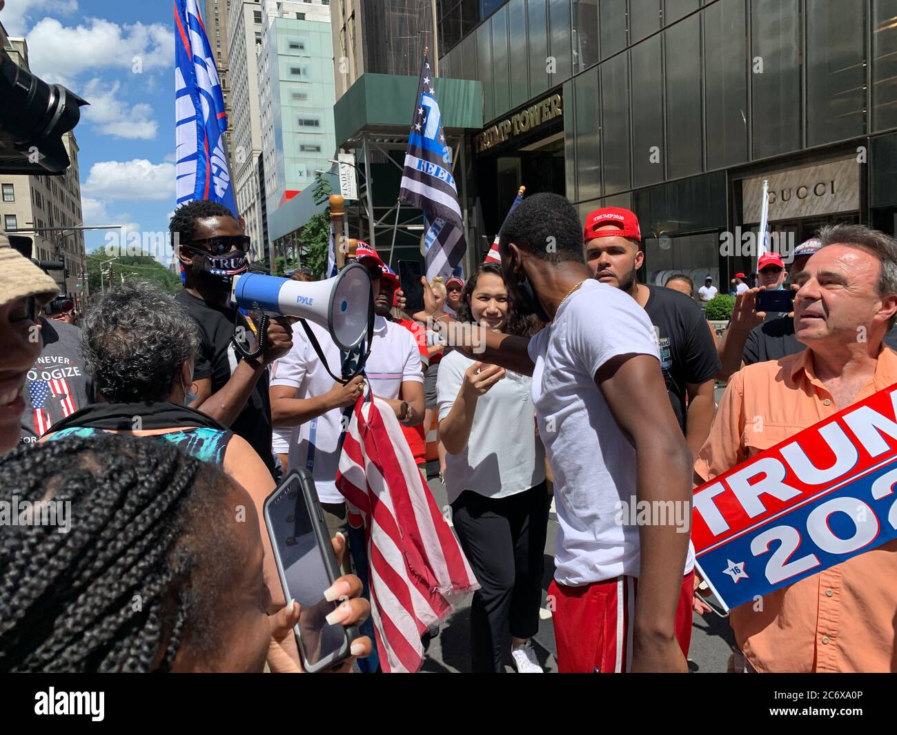 New York, New York, USA. 12th July, 2020. Conflict between Trump supporters and Black Lives Matter protesters at Trump Tower in Manhattan. Credit: Niyi Fote/TheNEWS2/ZUMA Wire/Alamy Live News Stock Photo