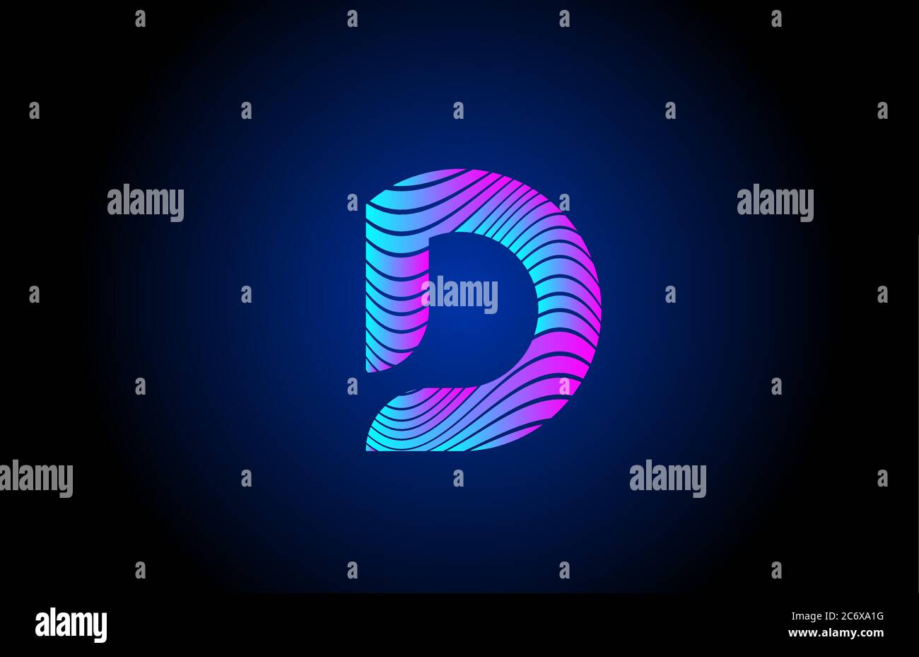 D pink blue alphabet letter logo icon for business. Curly line design ...