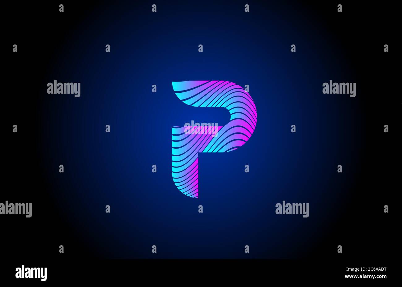 P pink blue alphabet letter logo icon for business. Curly line design ...