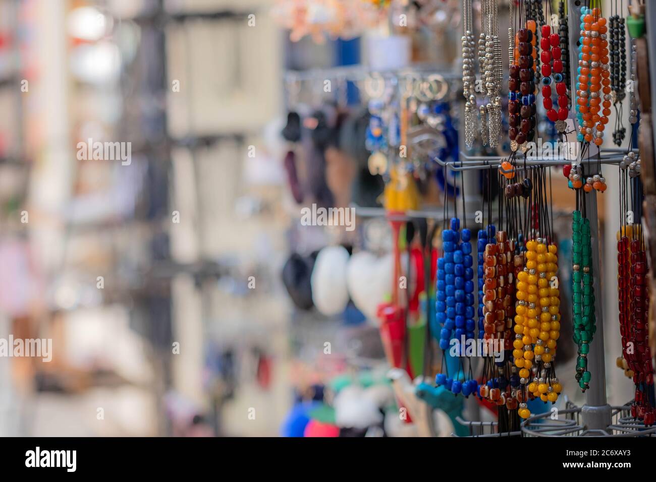 Worry beads or kompoloi, bead collection is a string of beads manipulated with one or two hands and used to pass time in Greek and Cypriot culture. Stock Photo