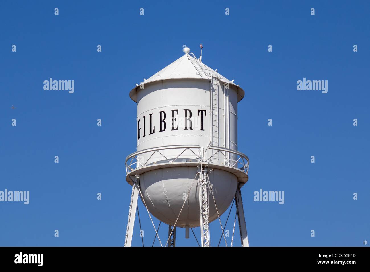 Looking up at the old water tower in downtown Gilbert, Arizona Stock