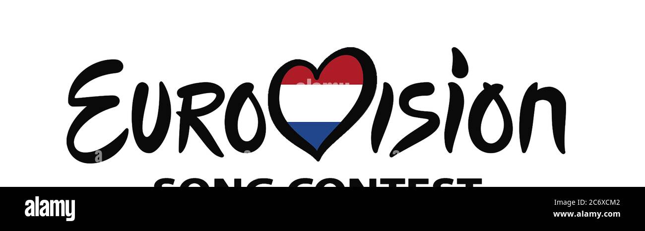 Eurovision Song Contest 2019. Text Rotterdam 2021 Eurovision on white background. Stock Vector