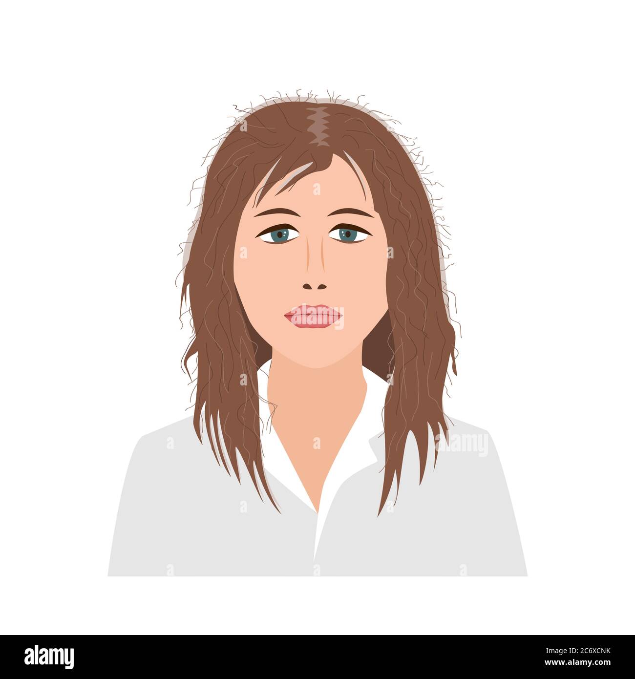 Portrait of upset young woman woman with damaged and fluffy hair. Vector illustration Stock Vector