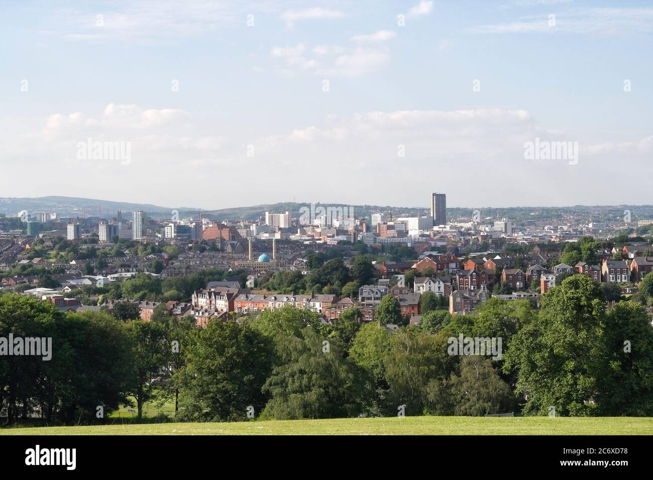 Skyline view of Sheffield city from Meersbrook Park, England UK, Urban landscape Greenest city Stock Photo