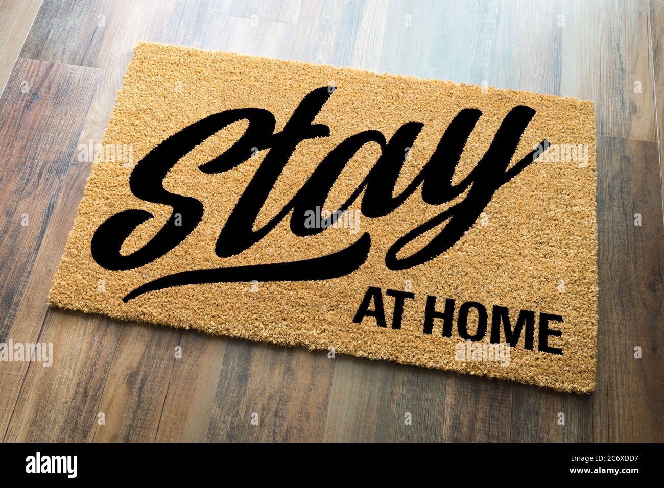 Stay At Home Welcome Mat On Floor. Stock Photo