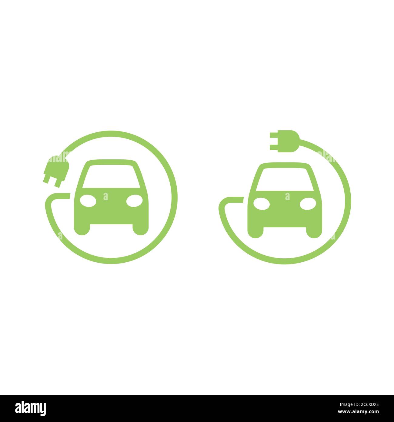 Electric car with plug cable circle. Vector electric car with power