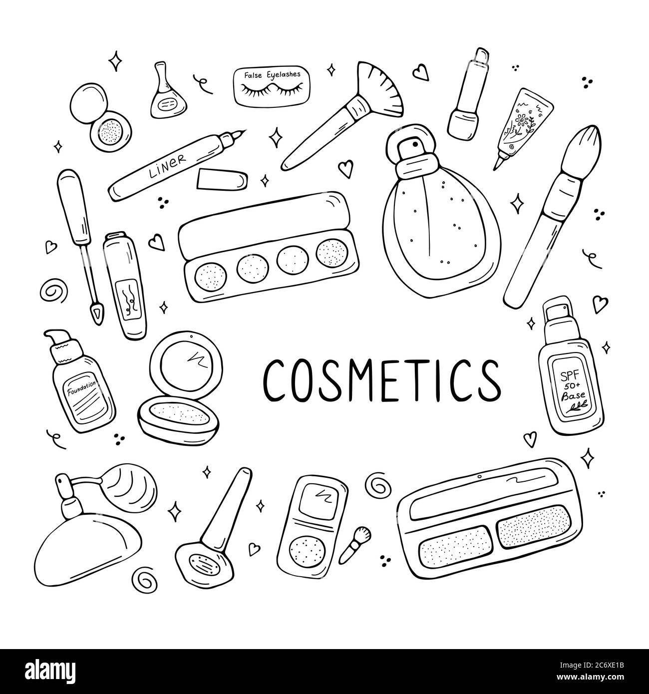 Makeup artist and beauty salon professional kit collection. Beauty sketch background. Illustration of cosmetic and fashion. Hand drawn doodle vector Stock Vector