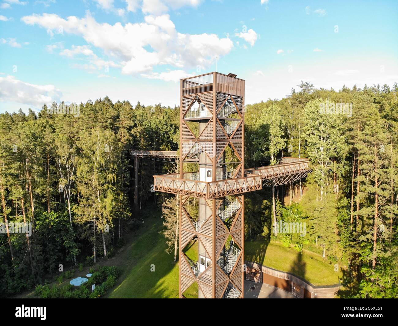 The treetop walking path watchtower in laju takas, Anyksciai, Lithuania Stock Photo