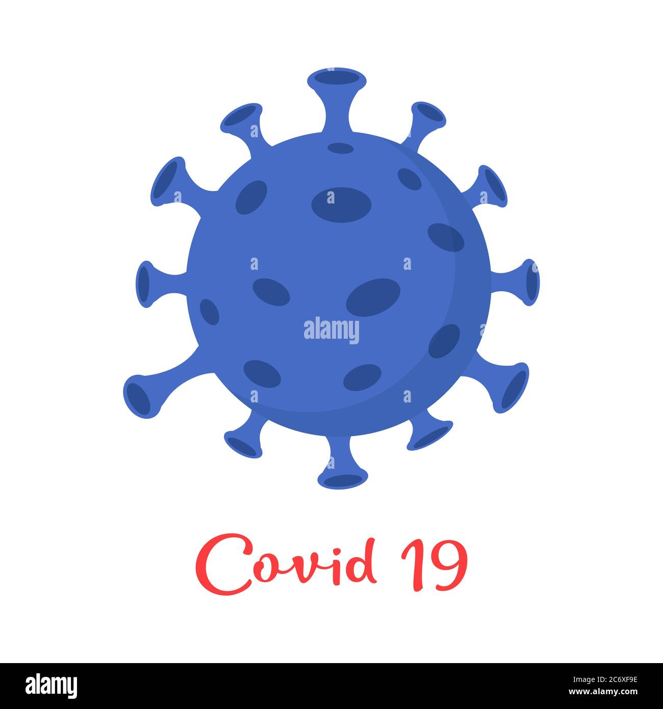 Coronavirus Cells or Bacteria Molecule. Virus COVID-19 Cell in Spherical Shape with Long Antennas. Vector flat Illustration on white background Stock Vector