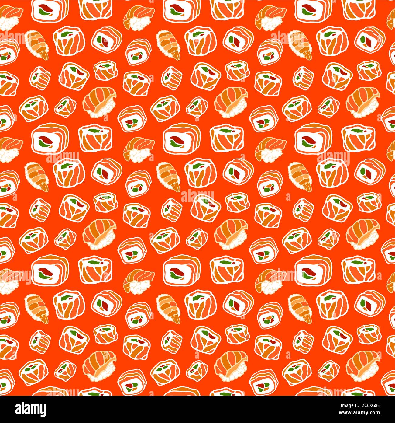 Beautiful seamless pattern with sushi on orange background Stock Vector