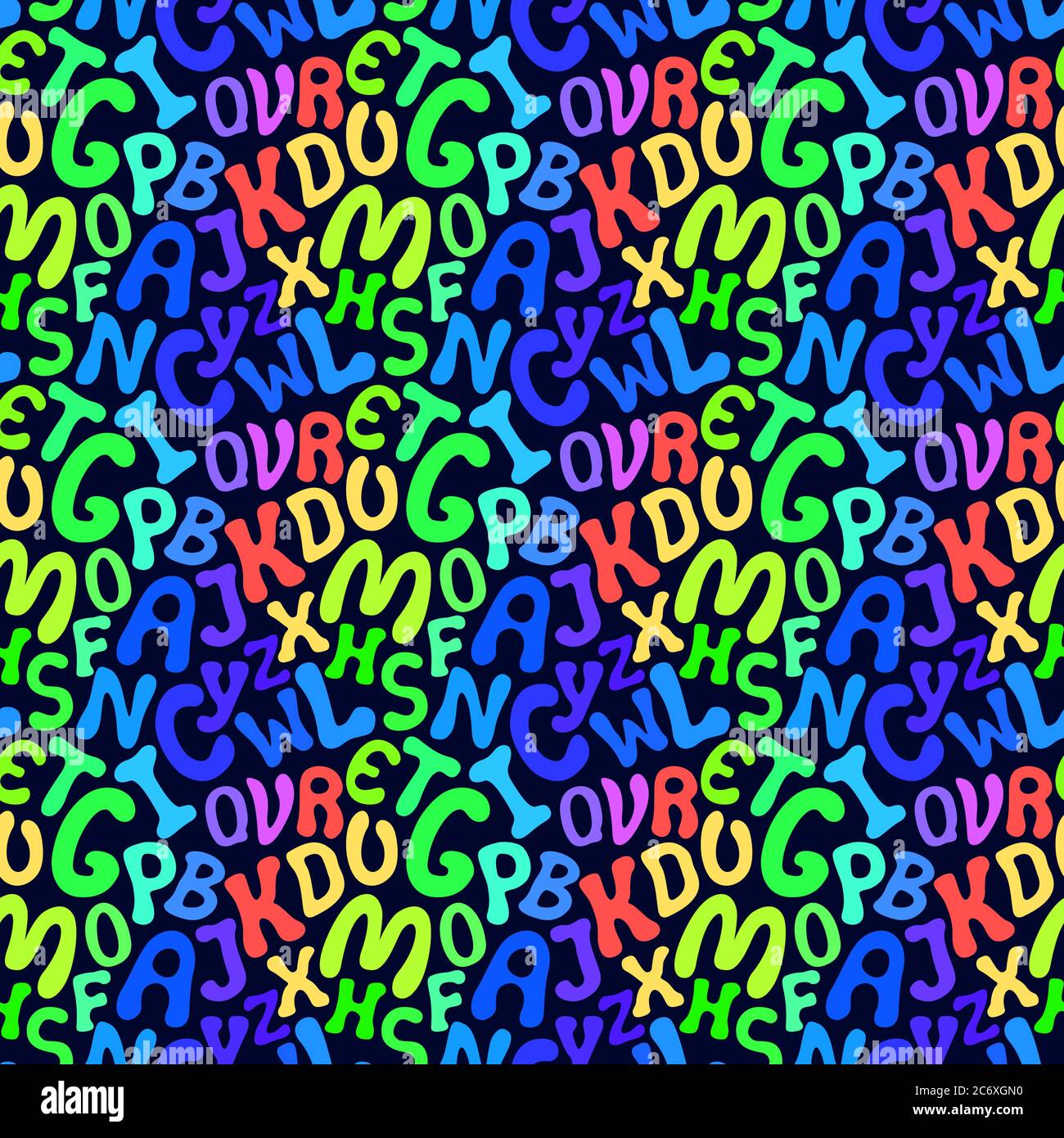 Seamless colorful pattern with characters on black background Stock Vector