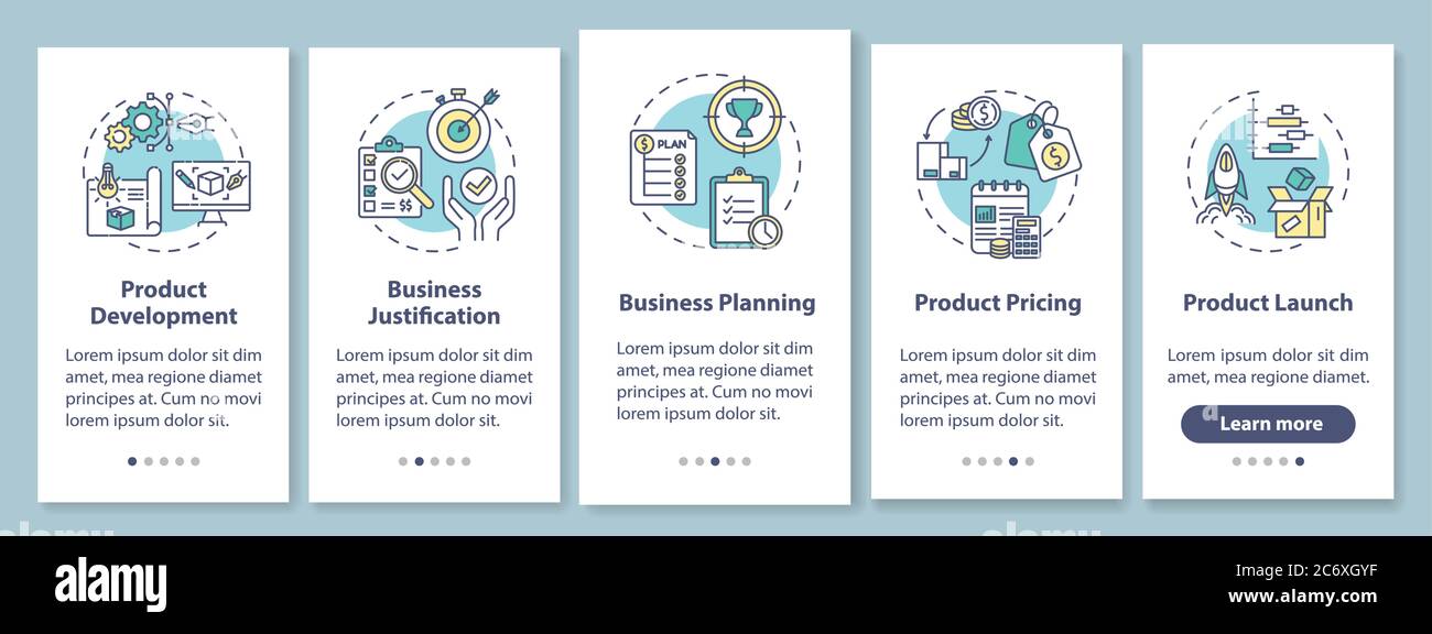 Product development onboarding mobile app page screen with concepts ...