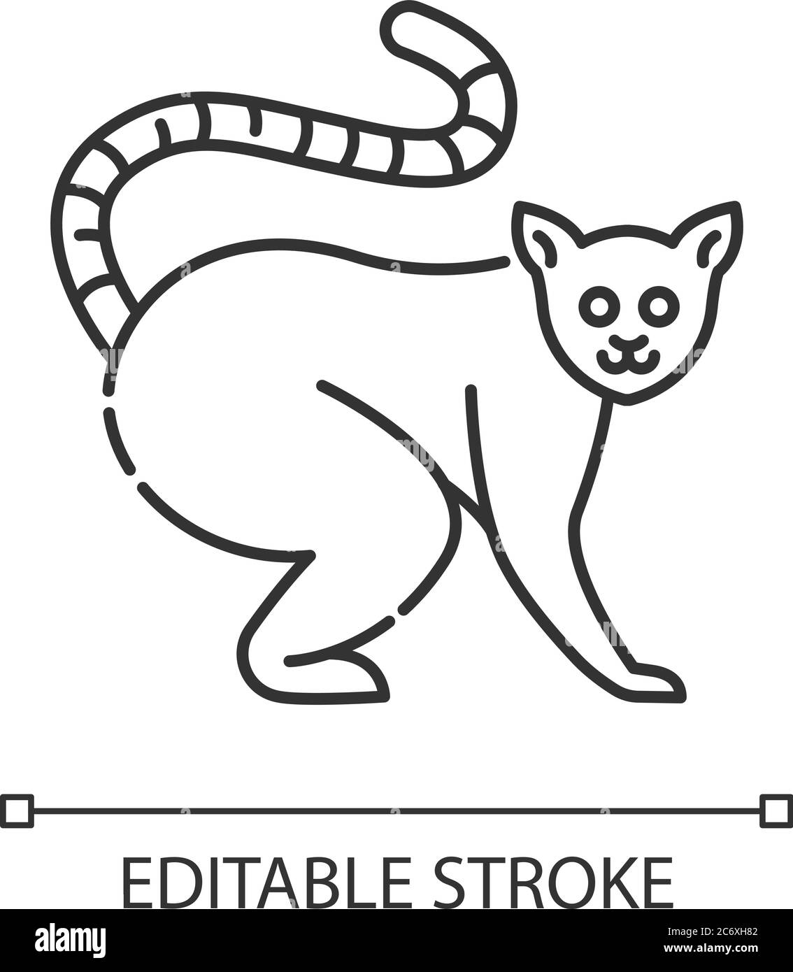 Ring tailed lemur pixel perfect linear icon. Native Madagascar inhabitant thin line customizable illustration. Contour symbol. Cute lemur catta vector Stock Vector