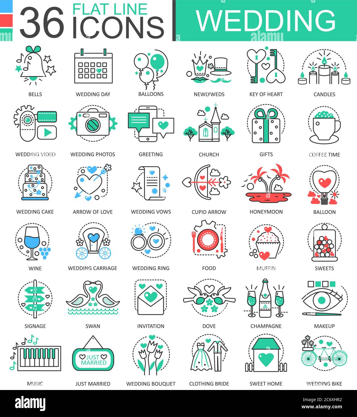 Vector Wedding flat line outline icons for apps and web design. Wedding ...