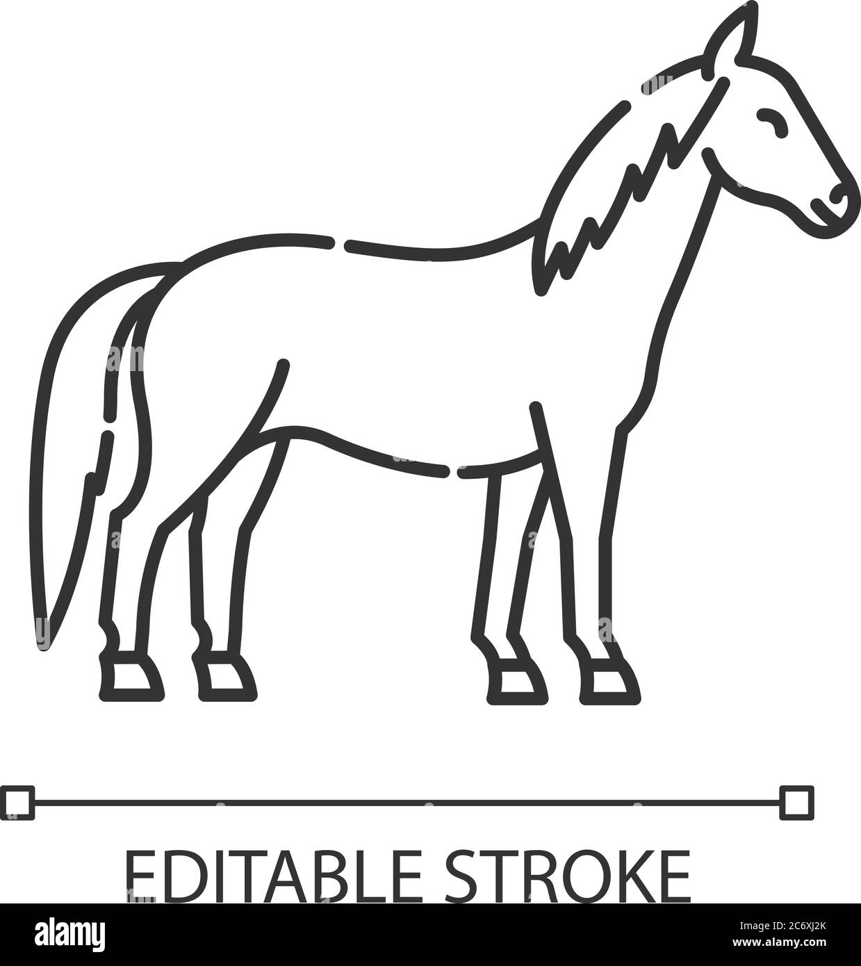 Horse pixel perfect linear icon. Wild stallion, common steed. Equestrian sport, horse breeding thin line customizable illustration. Contour symbol. Ve Stock Vector