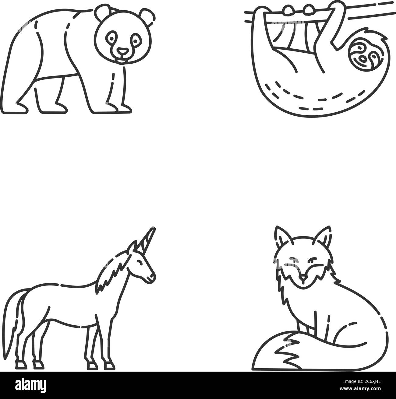 Common And Fantasy Animals Pixel Perfect Linear Icons Set Panda Bear Sloth Fox And Magic Unicorn Customizable Thin Line Contour Symbols Isolated V Stock Vector Image Art Alamy