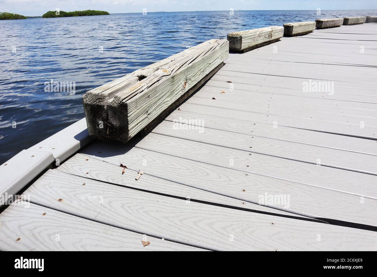 Dock located in Biscayne National Park in Homestead, Florida, Dock and blue ocean water. Stock Photo
