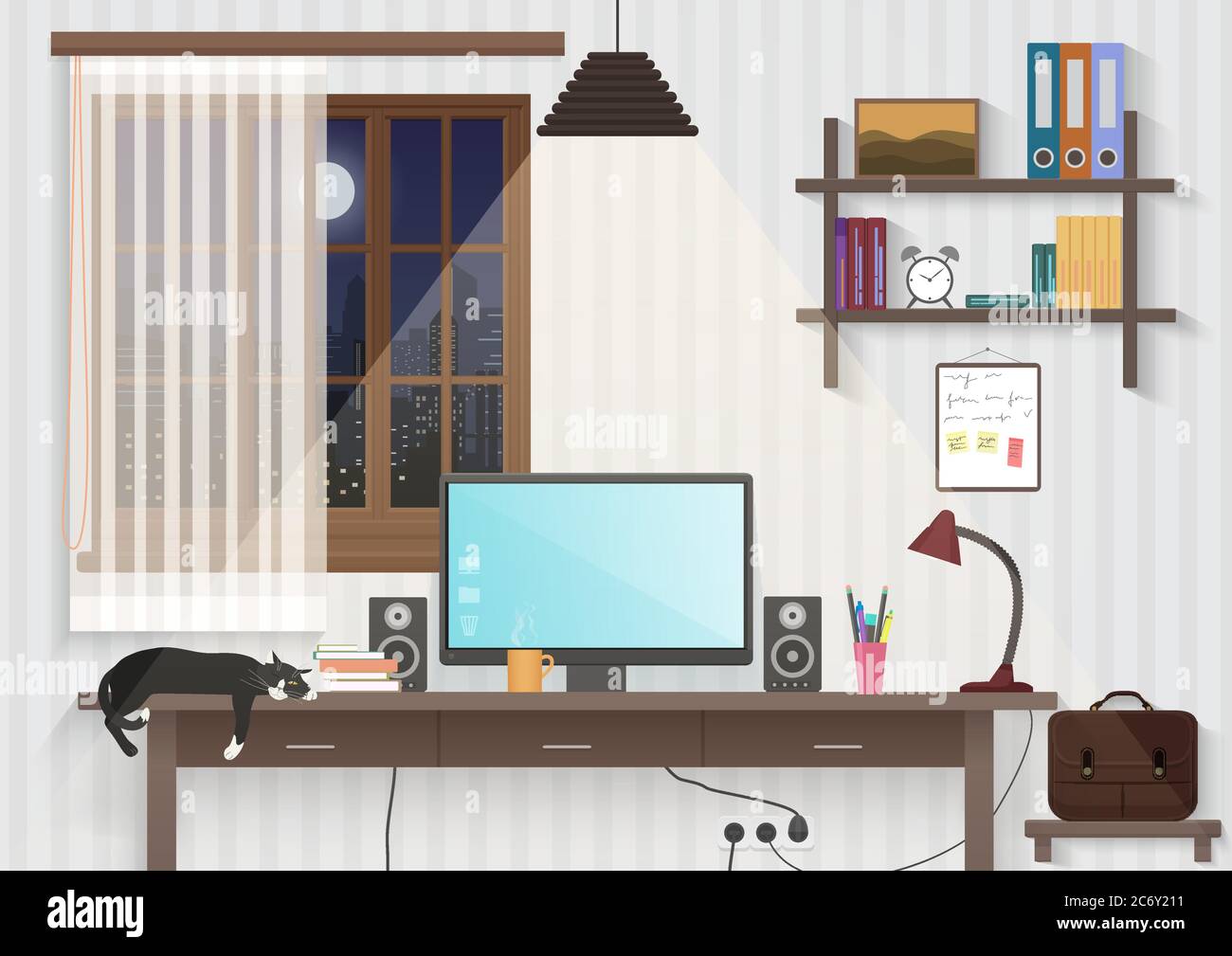 Modern teenager guy room with workplace. Male man desktop workplace