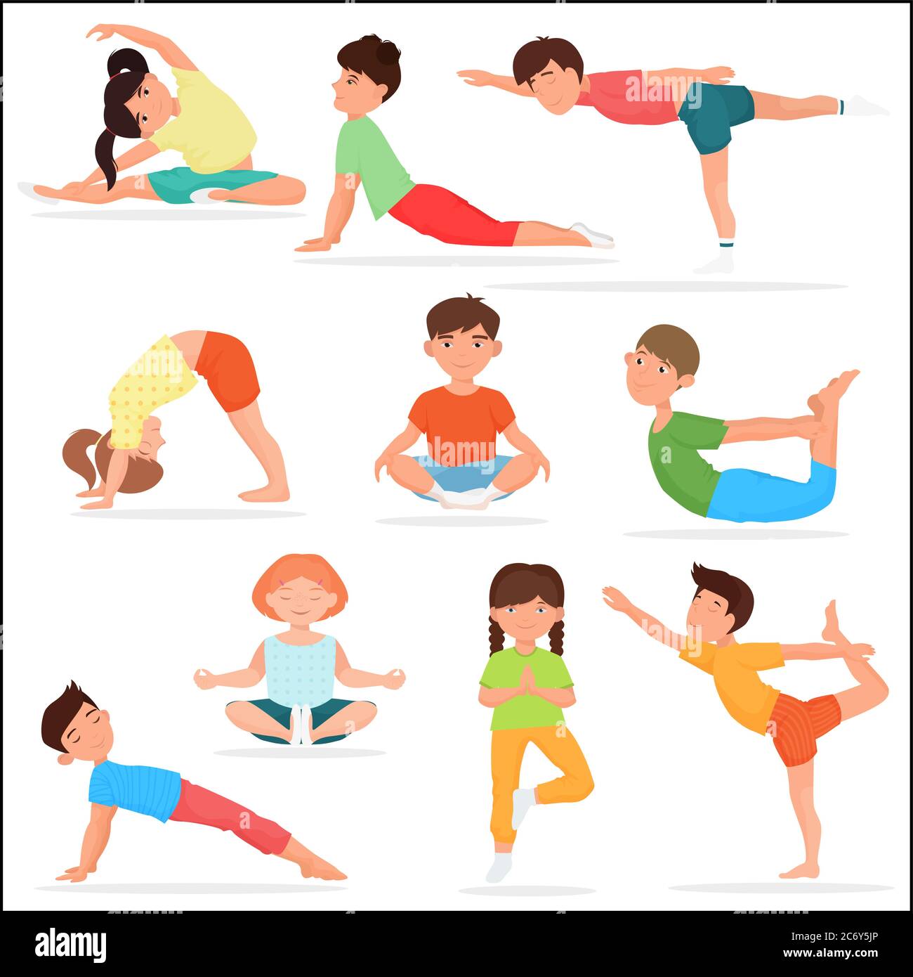 Cute yoga kids set. Children yoga gymnastics vector illustration