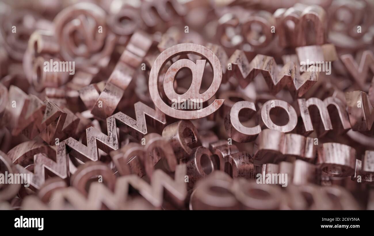 Random pile of common internet nomenclatures in old copper style Stock Photo