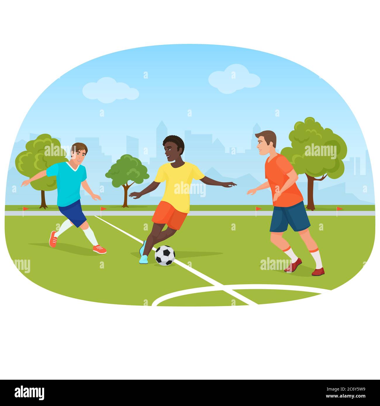 The people playing football in the field vector illustration Stock ...