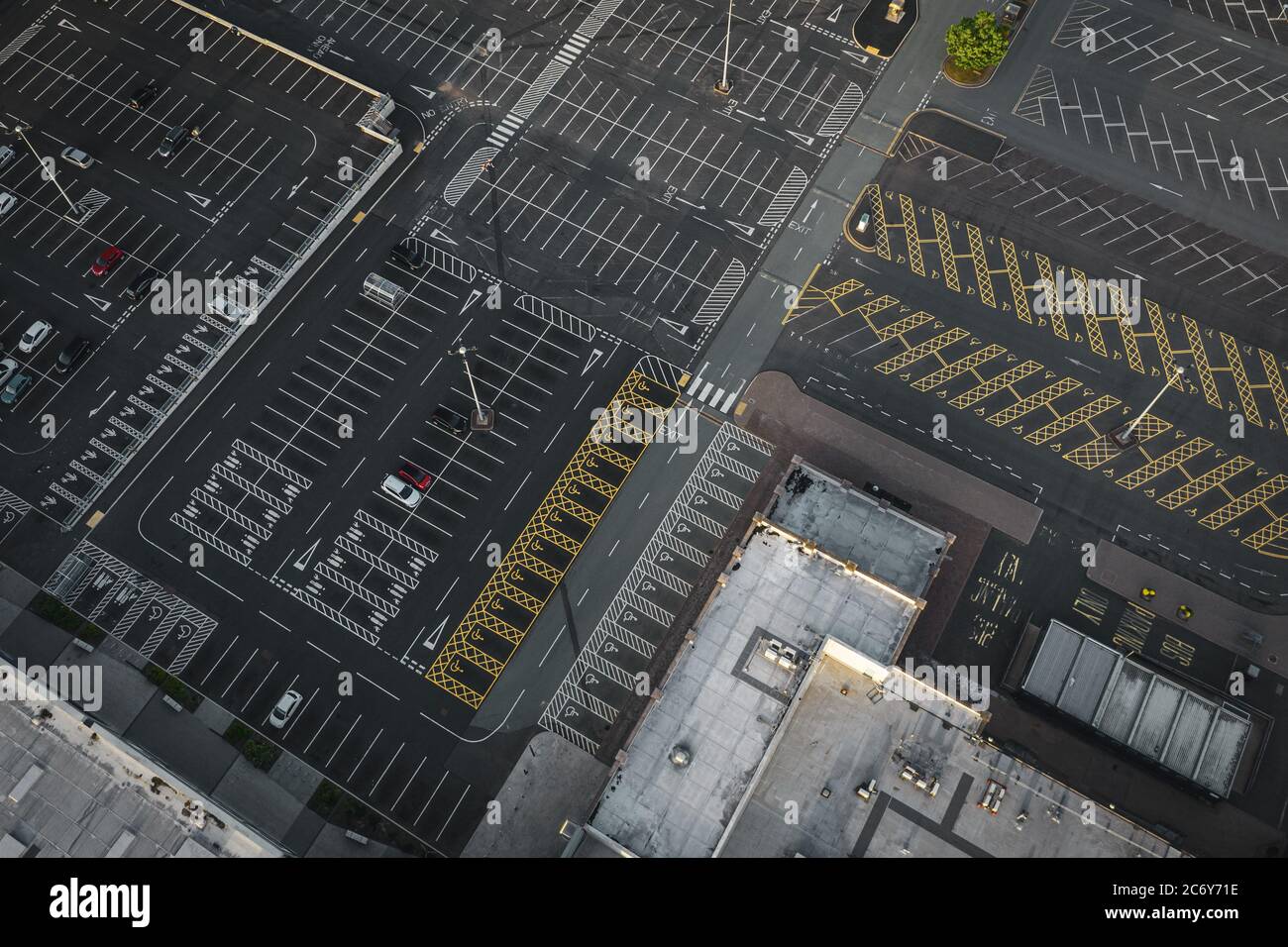 Drone shoot over shoping centre parking lot in United Kingdom Stock Photo