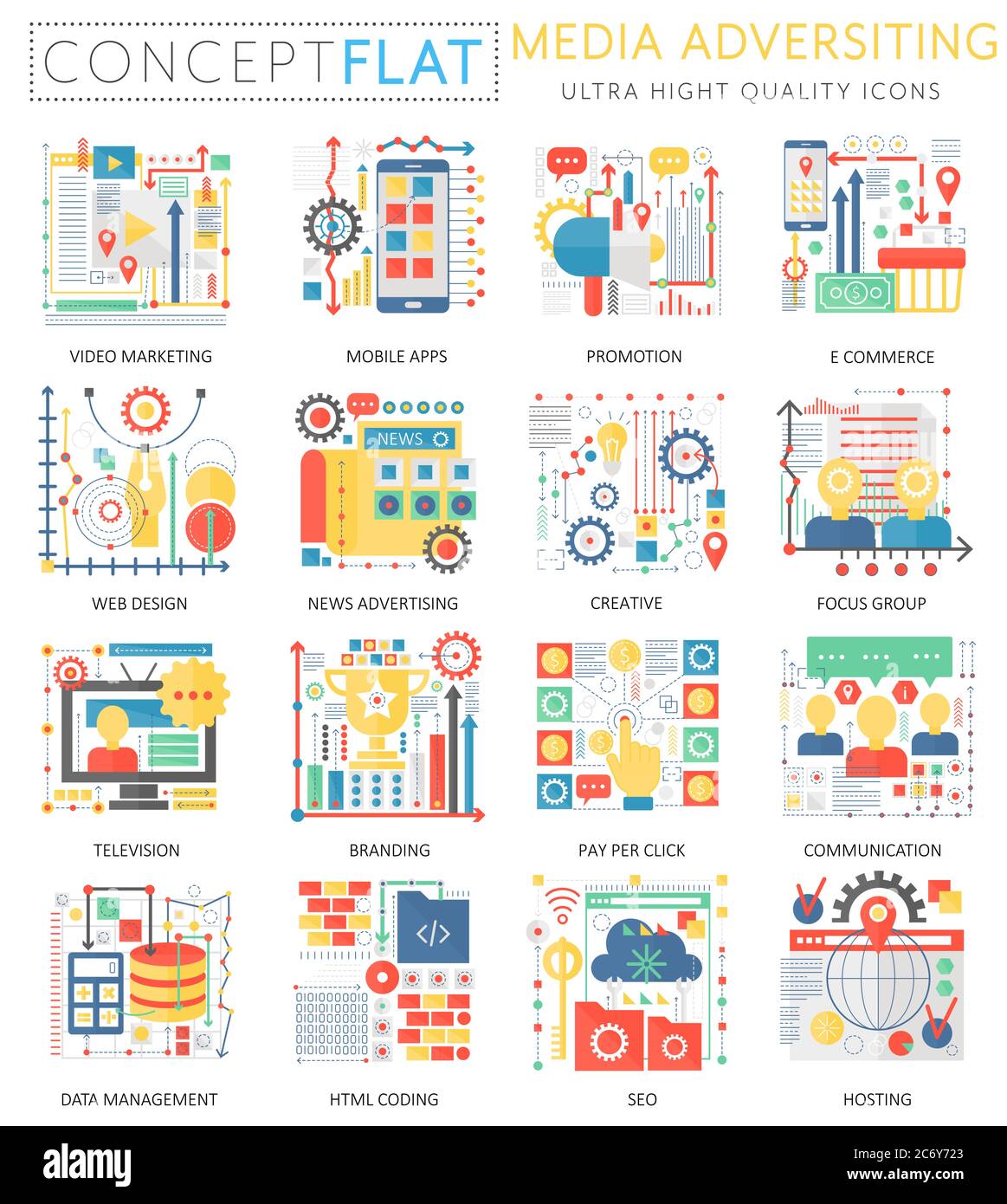 Infographics mini concept Media advertising icons and digital marketing ...
