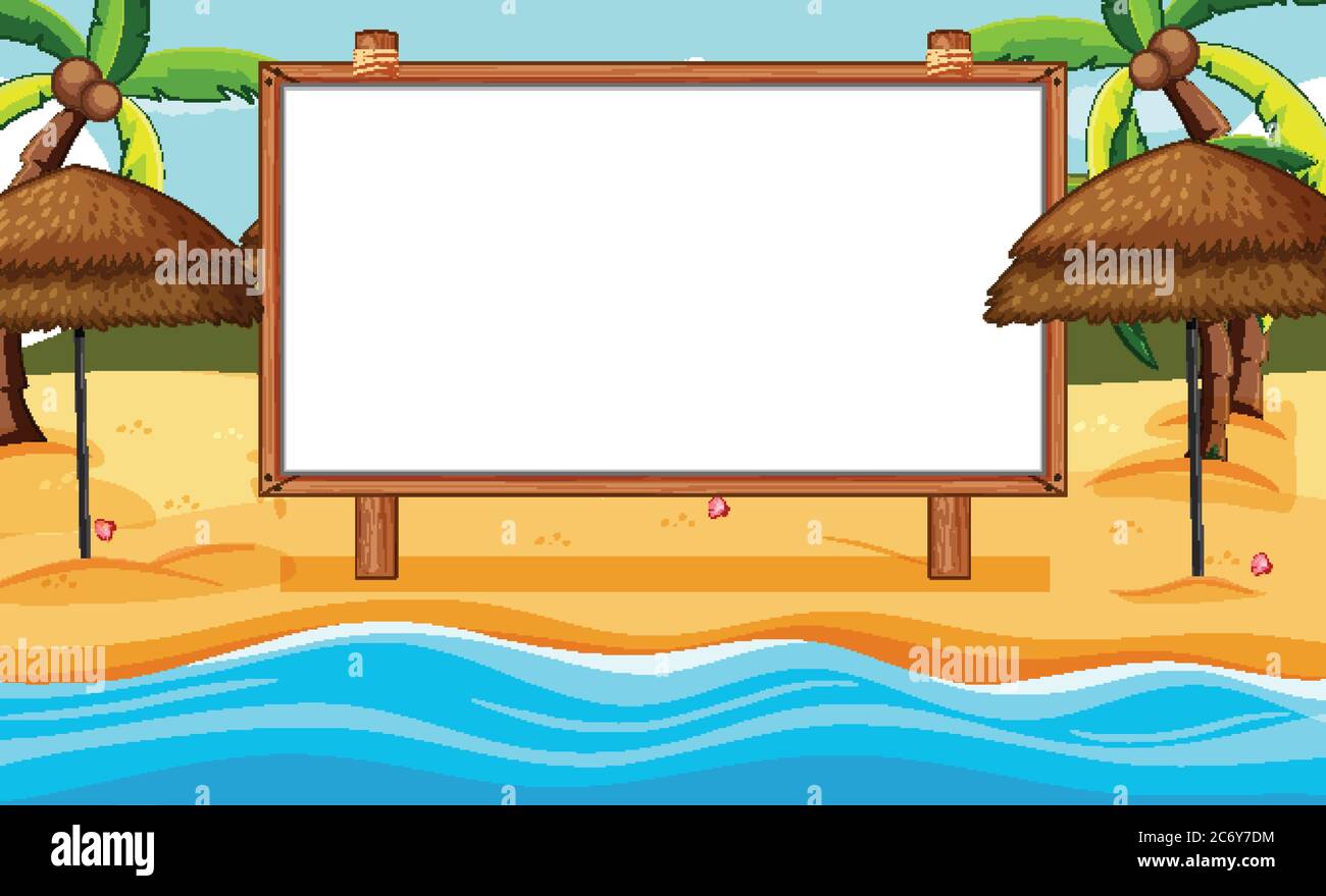 Blank wooden frame in beach scene illustration Stock Vector Image & Art ...