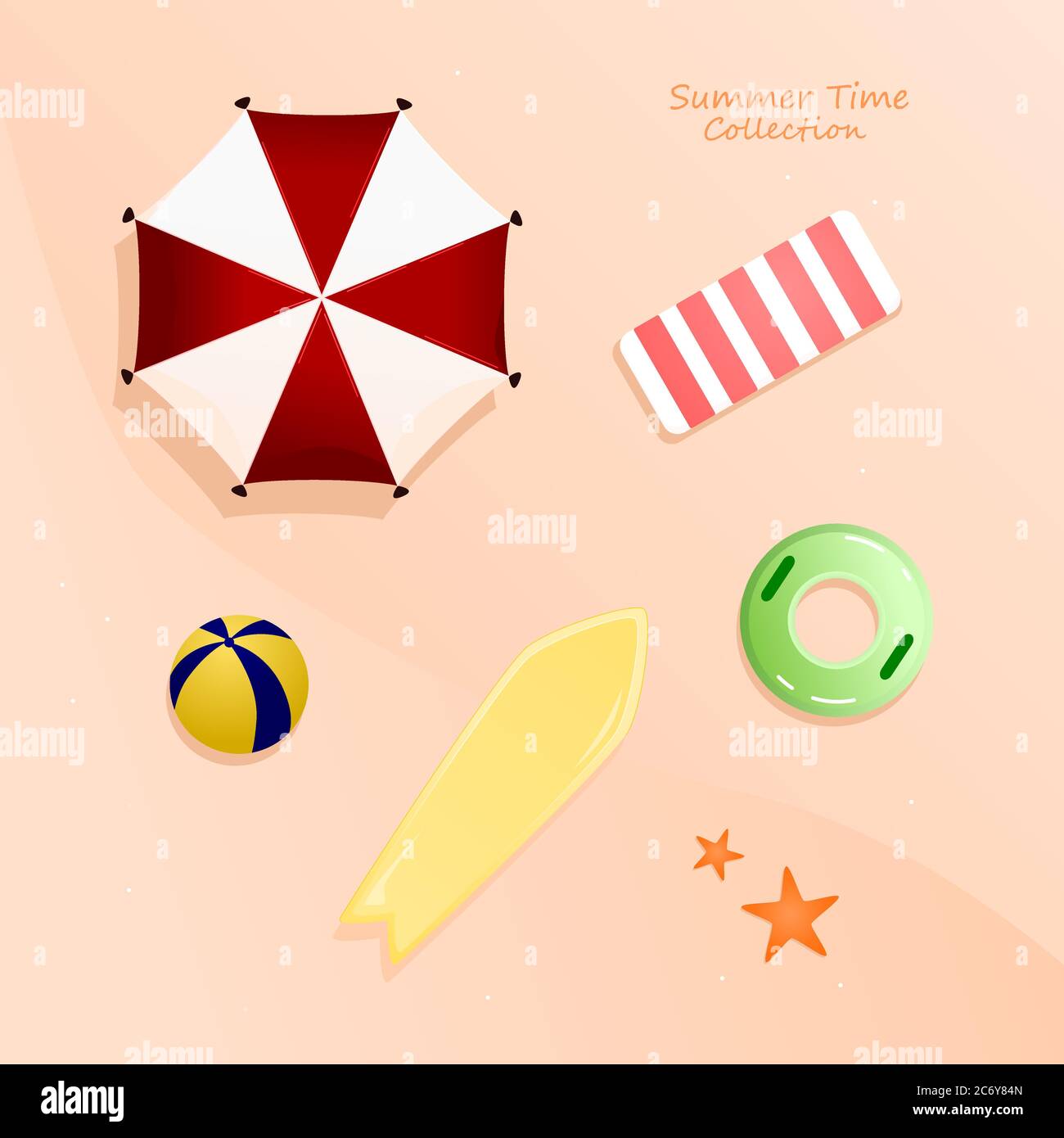 summer item flat illustration set collection Stock Vector