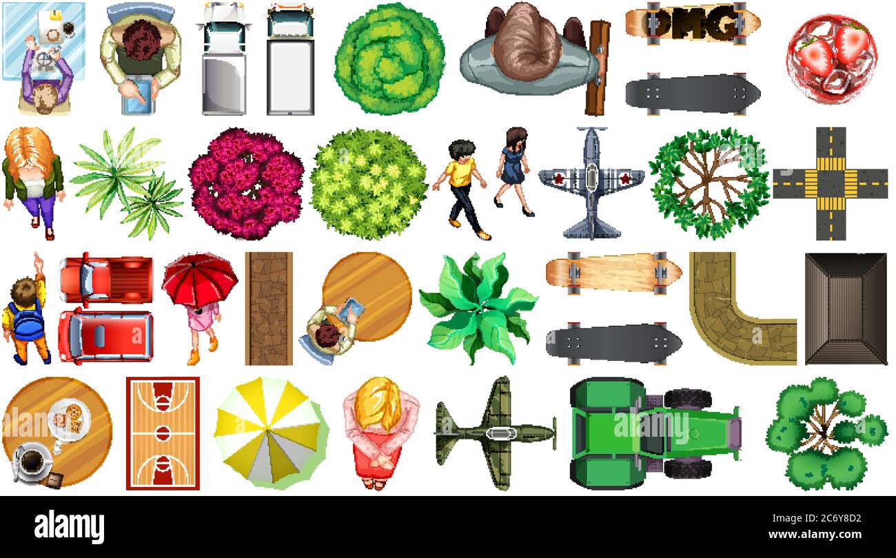 Set of aerial element park decorations isolated illustration Stock ...