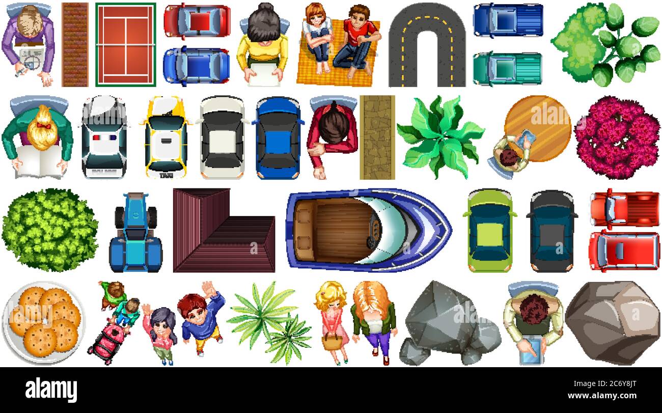 Set of aerial element city decorations isolated illustration Stock ...