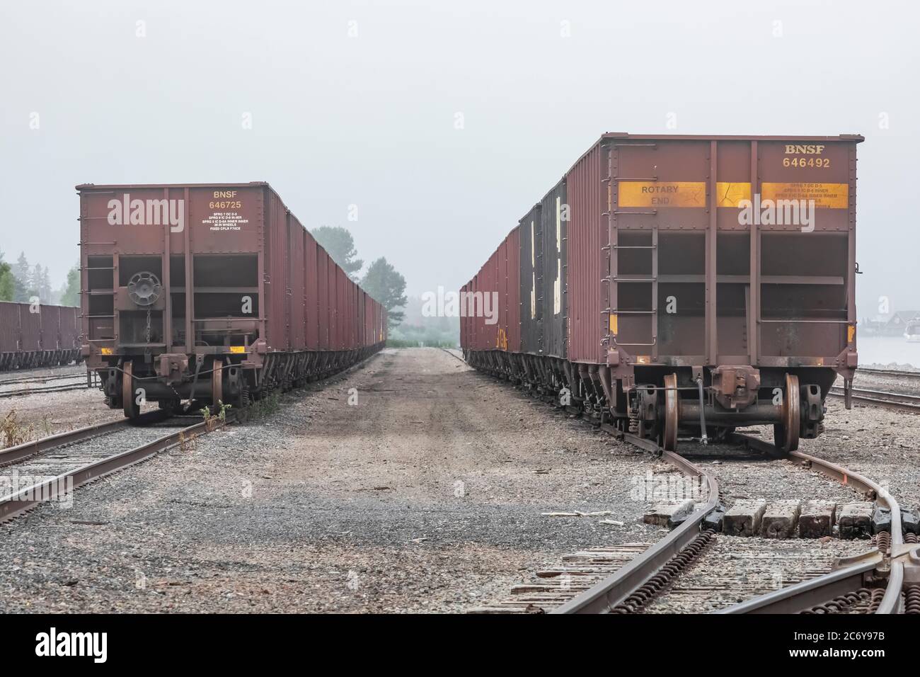 Ore cars on the gritty waterfront of Superior, Wisconsin, USA [No