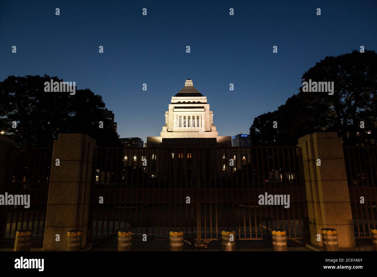 The Japanese National Diet Building illuminated at night in Nagatacho in Tokyo, Japan. Stock Photo