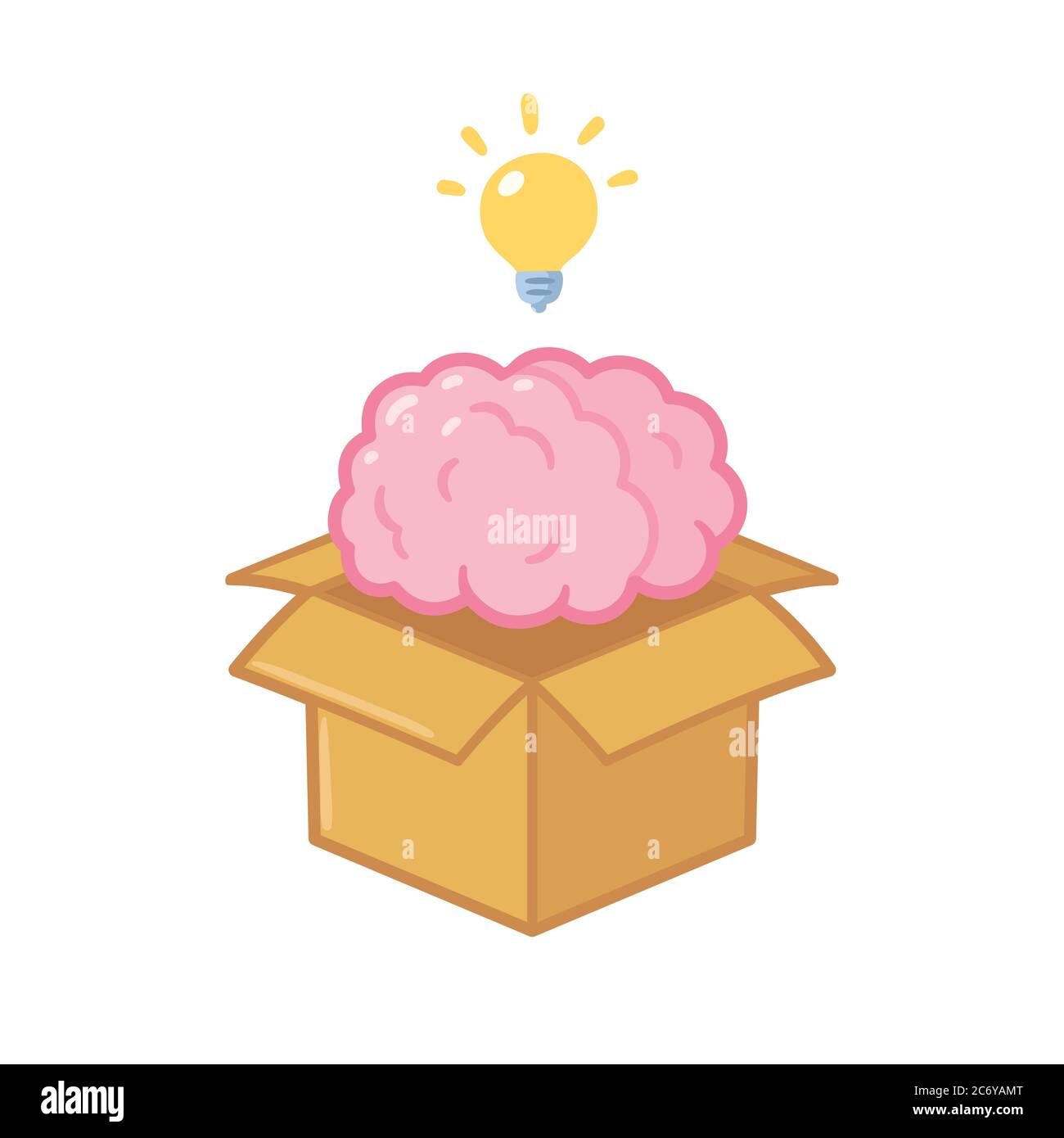 Thinking outside the box concept. Brain out of cardboard box with  lightbulb. Creative idea clip art illustration, isolated vector drawing  Stock Vector Image & Art - Alamy