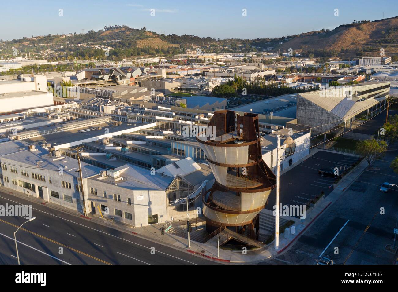 Hayden Tract with Samitaur Tower at Conjunctive Points development in Culver City by Eric Owen Moss Architects Stock Photo