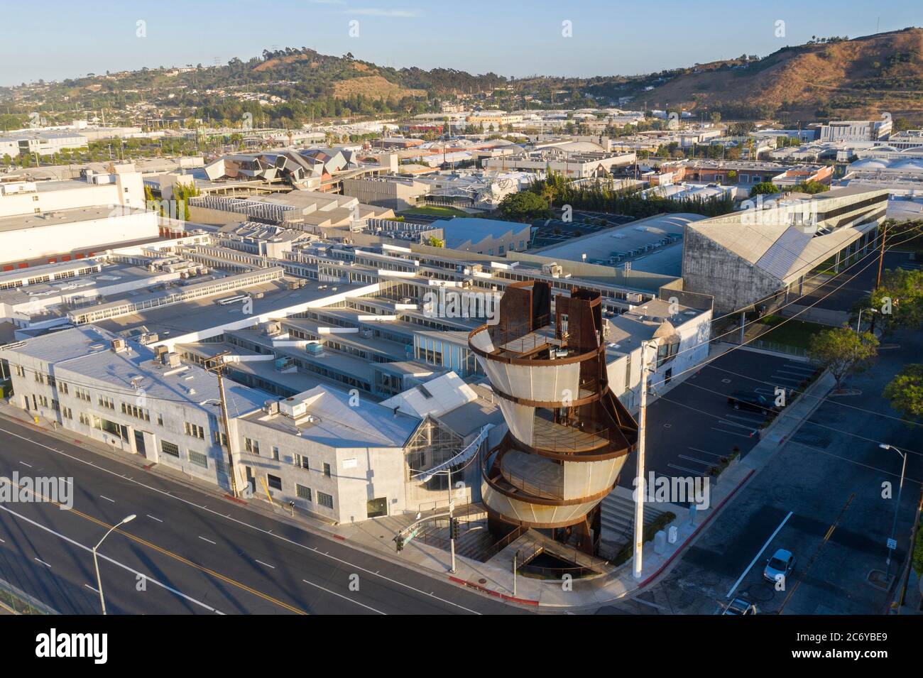 Hayden Tract with Samitaur Tower at Conjunctive Points development in Culver City by Eric Owen Moss Architects Stock Photo