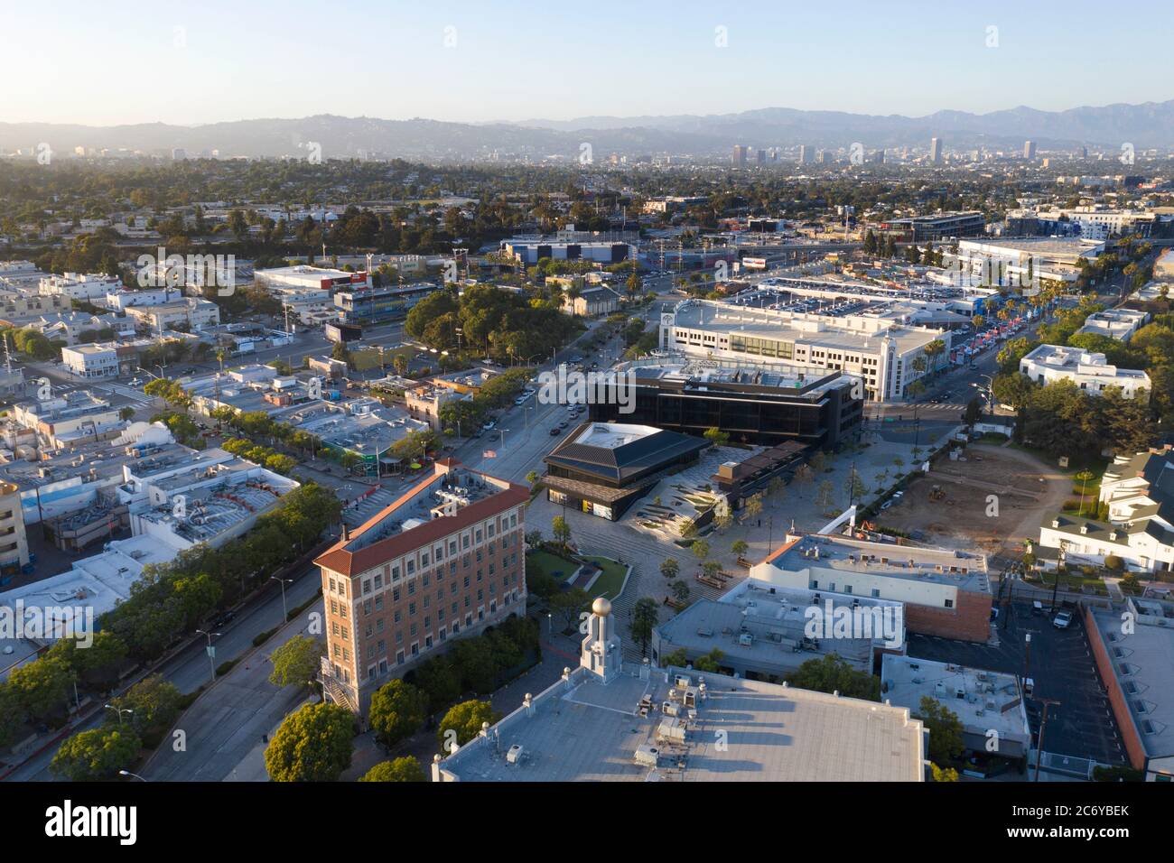Aerial view of downtown Culver City including the Culver Hotel Stock Photo