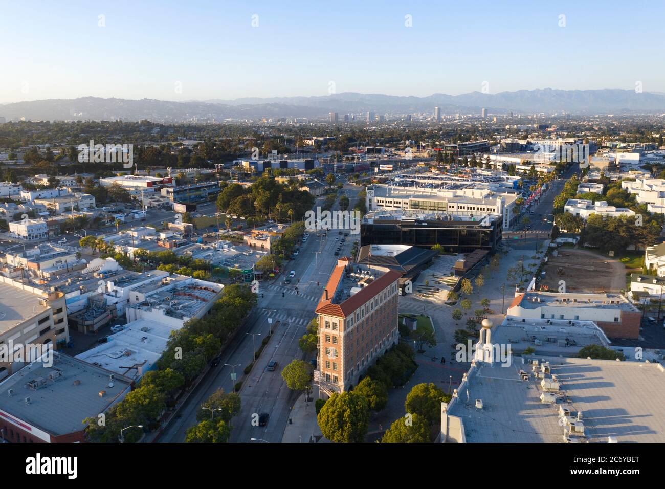 Aerial view of downtown Culver City including the Culver Hotel Stock Photo
