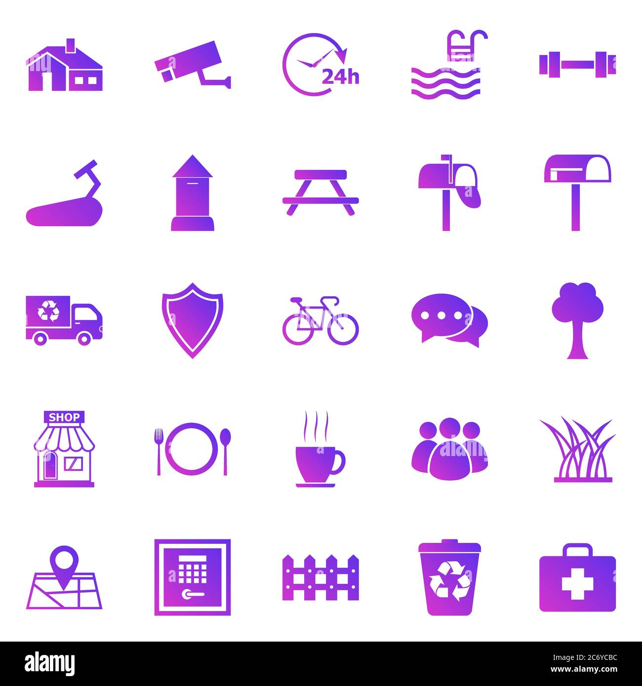 Village gradient icons on white background, stock vector Stock Vector