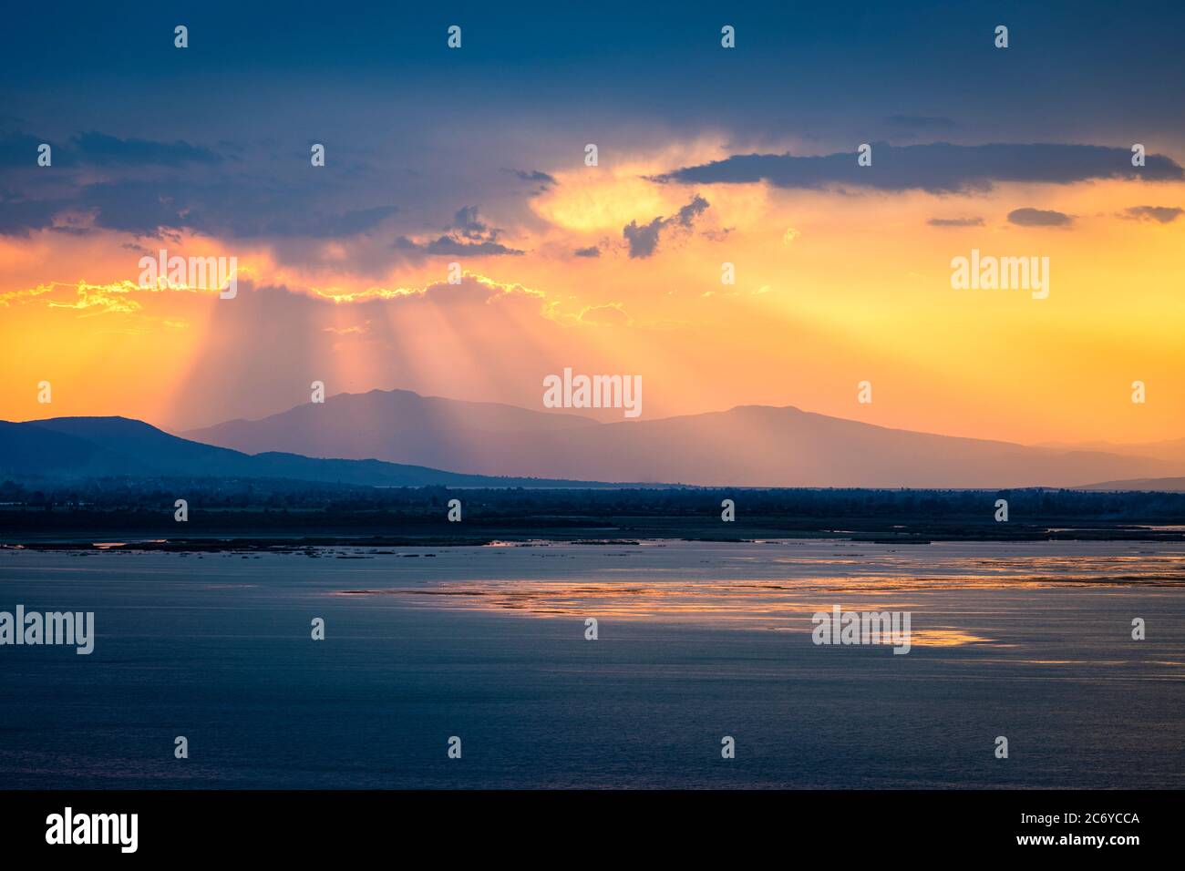 Sunset over Lake Cuitzeo in Michoacan, Mexico. Stock Photo